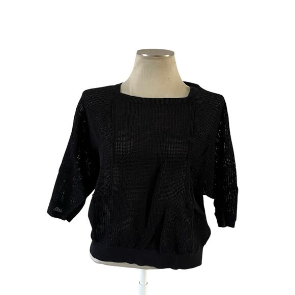 NWT Chicos Black Short Sleeve Knit Top Sz L/2 Casual Preppy Office Quiet Luxury - Picture 1 of 9